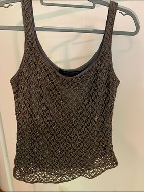 Carmen Marc Valvo Brown Crochet Camisole
